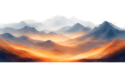 Rolling mountain landscape scene in natural tones, isolated on white background