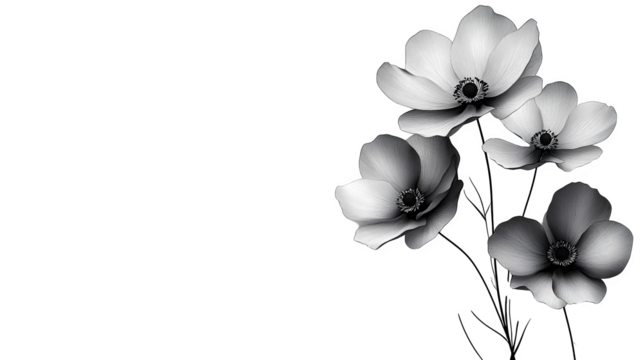 Minimalist black flower outline isolated on white background