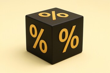 Black cube with percentage symbols, financial concept, discount and pricing illustration
