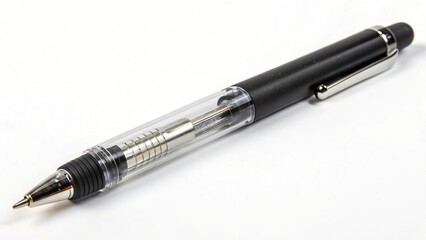 Naklejka premium Sleek Black and Clear Mechanical Pencil on White Background Perfect for Office Stationery Stock