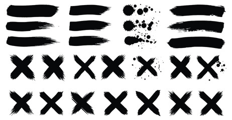 Grunge Ink Brush Stroke and X Mark Vector Set

