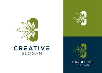 Letter C with cannabis leaf logo design for health and medicine