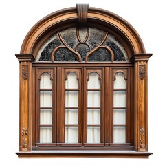Antique Wooden Window: An antique wooden window, featuring ornate carvings, sits as a classic building architecture with a captivating vintage design, exuding elegance and historic charm.