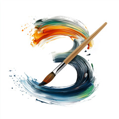 Number Three with Abstract Paint Swirl