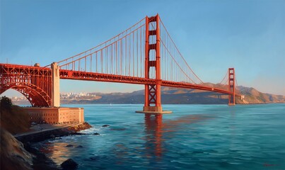 Naklejka premium Golden Gate Bridge landscape painting