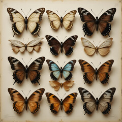collection of butterflies isolated on white
