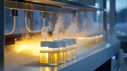 Laboratory samples undergoing analysis in a controlled environment.