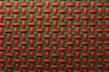 seamless woven textile pattern in earthy tones of olive green and clay red, fabric design or cozy branding elements