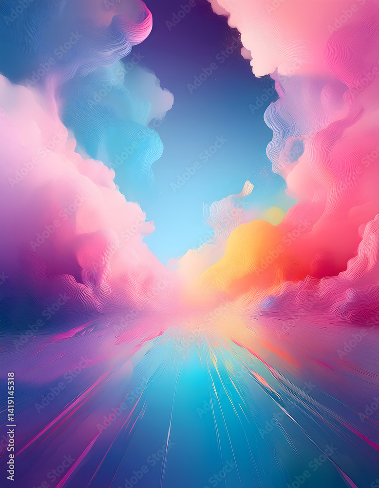 Poster dreamy clouds with vibrant colors and light rays streaming through