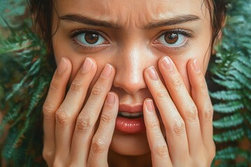 Woman covering mouth with hand feeling embarrassed about bad breath halitosis problem
