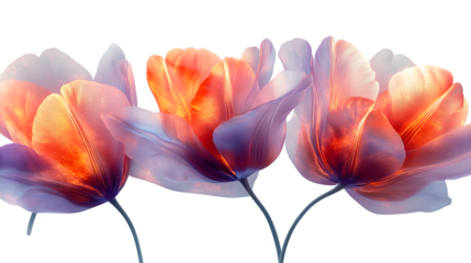 Neon tulip petals glowing softly, modern event theme, isolated on white background