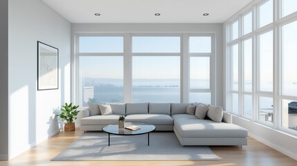 Fototapeta premium Contemporary Living Room with Large Windows and Scenic View