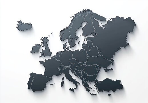 Minimalistic Europe map with precise borders flat design high contrast grayscale clean vector illustration modern infographic