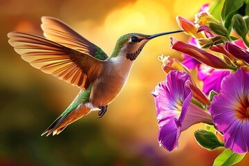 Fototapeta premium A stunning digital illustration of a hummingbird and flower.