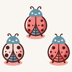 Cute Flat Vector Illustration of Ladybugs