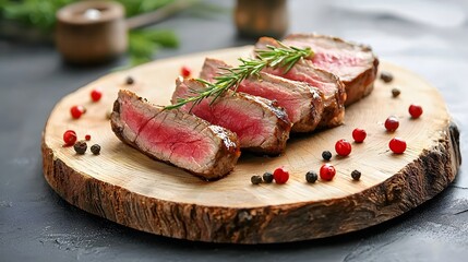 Expertly prepared premium cut of elk meat artfully presented on a rustic wooden serving board showcasing the gourmet and natural texture of this seasonal culinary delight