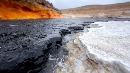 Fototapeta premium Two toned water flowing over rocks natures contrast