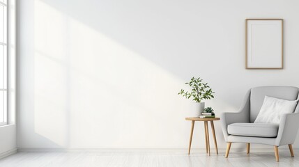 Minimalist Living Room with Cozy Armchair and Indoor Plant Decor
