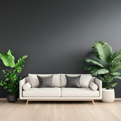 Modern Couch Surrounded by Tropical Plants in Stylish Living Room