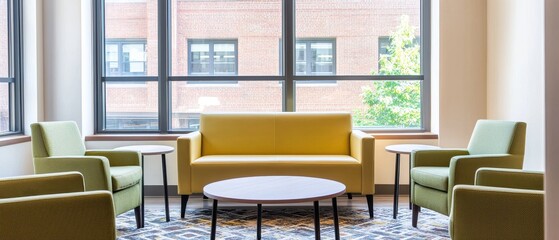 Modern Lounge Area with Bright Seating and Natural Light