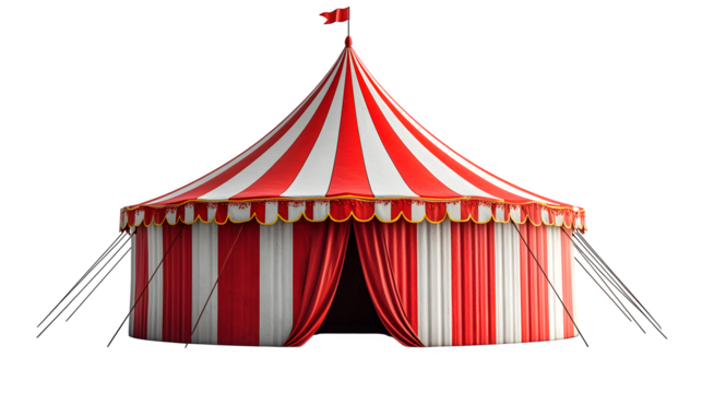 red carnival tent isolated on white background, high-definition, realistic look