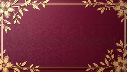 Luxurious Burgundy Wallpaper with Gold Floral Border  HighDefinition and  . A gold floral frame on a deep red background.