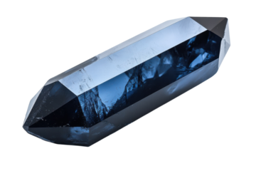 Deep Blue Crystal Mystical Double Terminated Quartz Gemstone Isolated on Black Background with on transparent background