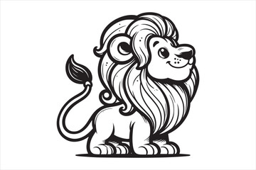 Walking Lion Outline  Wildlife Line Art Vector