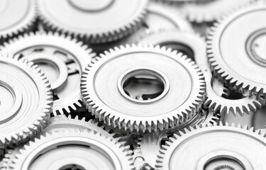 Close-Up View of Metallic Gears and Cogs with Intricate Details