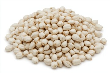 Fototapeta premium Pile of Raw White Seeds on Plain White Background for Nature Lovers