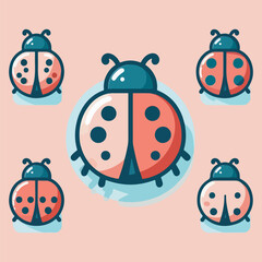 Cute Flat Vector Illustration of Ladybugs