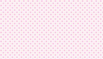 Seamless pattern with pink rounded squares and yellow four pointed stars creating a delicate and charming design
