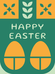 Happy Easter Greeting Card with Stylized Eggs and Decorative Elements