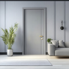 Modern Living Room with Grey Door and Sofa in Minimalist Interior