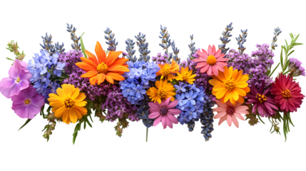 seasonal floral bundle with spring wildflowers, isolated on white background