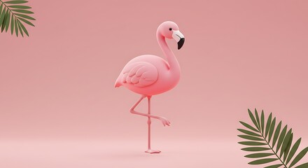 Pink Flamingo with Palm Leaf Decoration