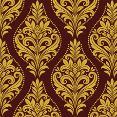 Elegant Gold Floral Damask Pattern on Rich Burgundy Background

