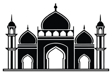 Mosque silhouette vector. Mosque building icon for symbol Eid Mubarak celebration. Ramadan design graphic in Muslim culture and Islam religion.