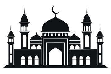 Mosque silhouette vector. Mosque building icon for symbol Eid Mubarak celebration. Ramadan design graphic in Muslim culture and Islam religion.