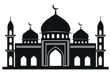 Mosque silhouette vector. Mosque building icon for symbol Eid Mubarak celebration. Ramadan design graphic in Muslim culture and Islam religion.