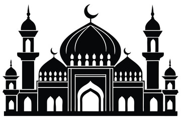 Mosque silhouette vector. Mosque building icon for symbol Eid Mubarak celebration. Ramadan design graphic in Muslim culture and Islam religion.