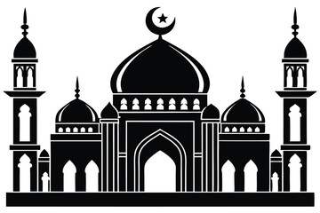 Mosque silhouette vector. Mosque building icon for symbol Eid Mubarak celebration. Ramadan design graphic in Muslim culture and Islam religion.