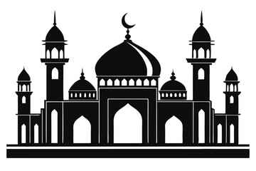 Mosque silhouette vector. Mosque building icon for symbol Eid Mubarak celebration. Ramadan design graphic in Muslim culture and Islam religion.