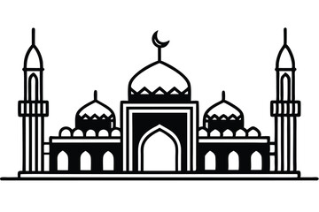 Mosque silhouette vector. Mosque building icon for symbol Eid Mubarak celebration. Ramadan design graphic in Muslim culture and Islam religion.