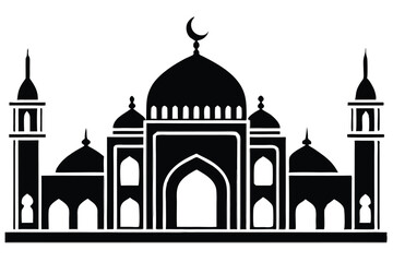 Mosque silhouette vector. Mosque building icon for symbol Eid Mubarak celebration. Ramadan design graphic in Muslim culture and Islam religion.