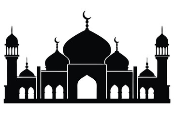Mosque silhouette vector. Mosque building icon for symbol Eid Mubarak celebration. Ramadan design graphic in Muslim culture and Islam religion.
