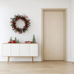 Elegant Christmas Decor with Wreath and Festive Ornaments