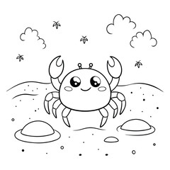 Cute Cartoon Crab Illustration for Kids Coloring Activities or Designs