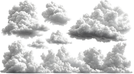 Pack of white cloud illustrations isolated on white background
