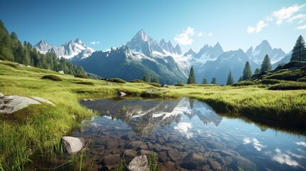 mountain landscape with lake and mountains